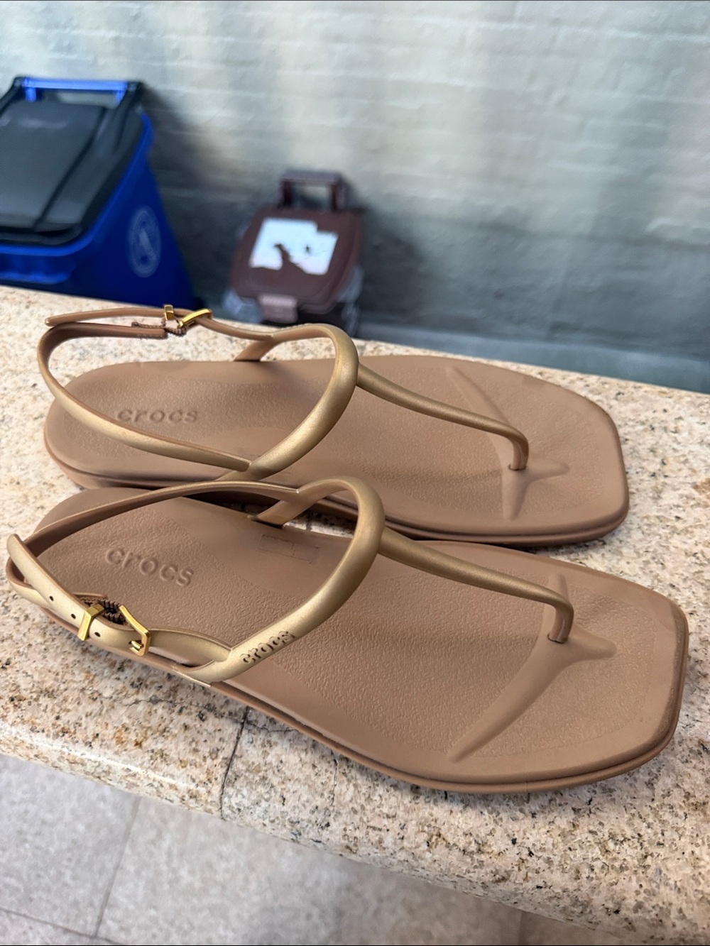 CROCS Women’s Metallic Tan Braided Strap Sandals